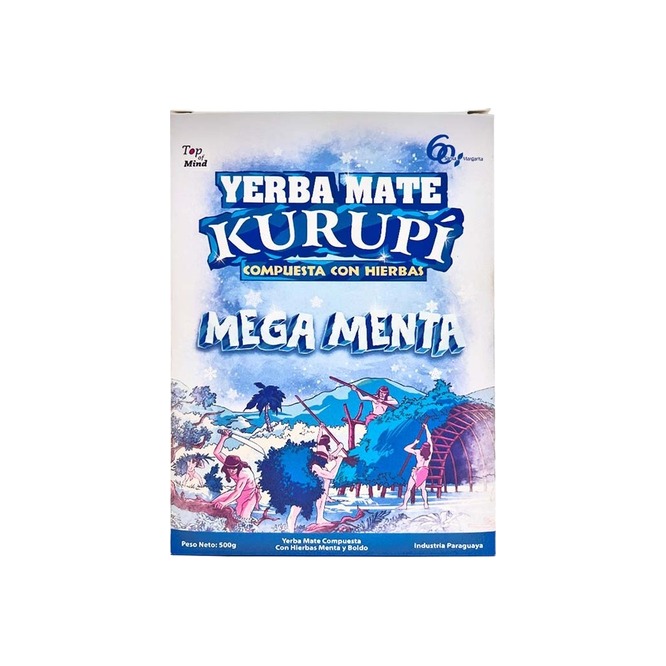 Yerba mate con hierbas mega menta en paquete Kurupi 500 gramos