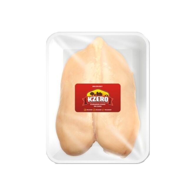 Pechuga de pollo fresco con hueso en bandeja Kzero por kilo