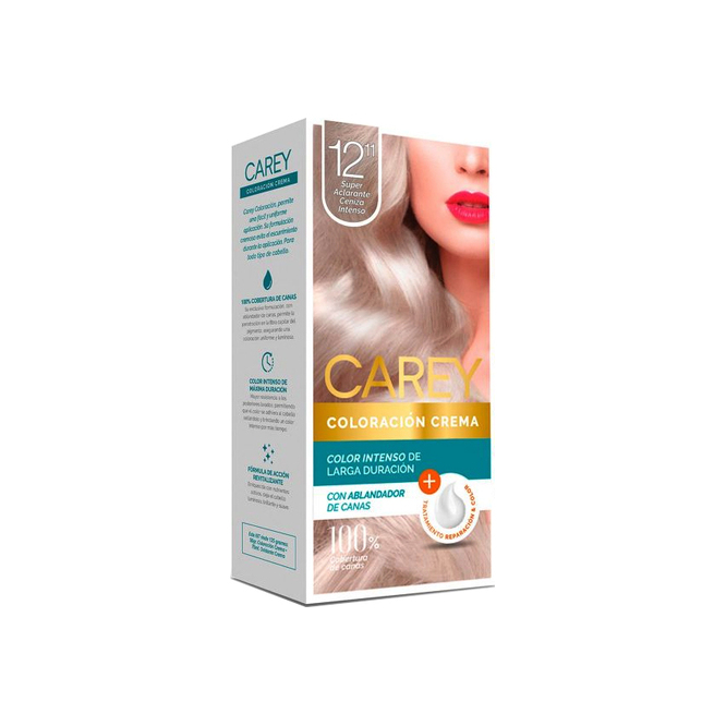 Tintura super aclarador ceniza intenso N° 12,11 caja Carey 60 gramos