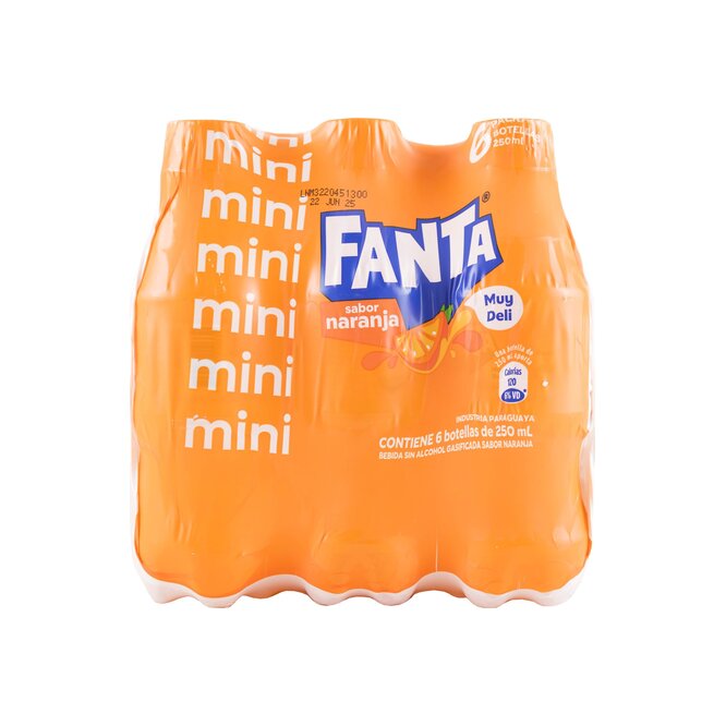 Gaseosa sabor a naranja en botella Fanta 6 Unidades de 250 ML
