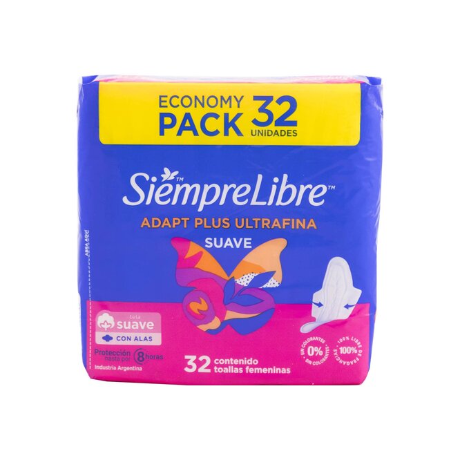 Toallas femeninas adapt suave ultrafina Siempre Libre 32 unidades