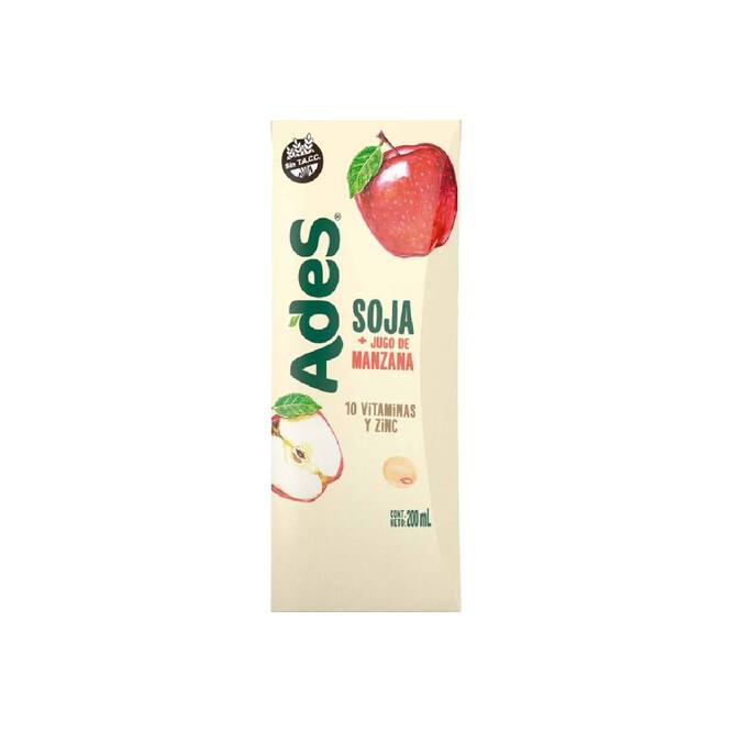 Jugo de soja sabor manzana tetra Ades 200 ml