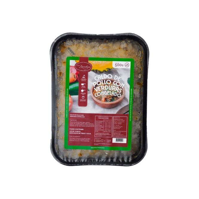 Caldo de pollo con verduras congelado paquete La Bandeja 500 gramos