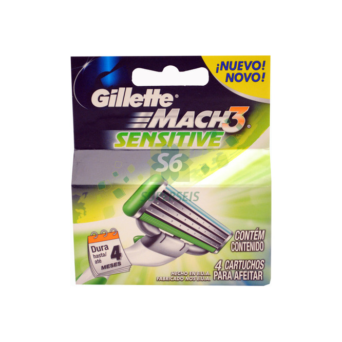 Repuesto sensitive mach 3 en paquete Gillette 4 unidades