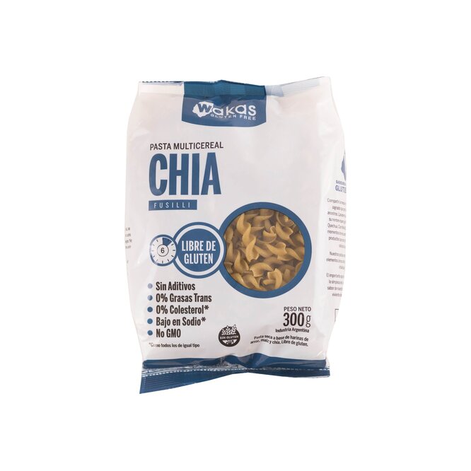 Pasta Multicereal Chía Fusil en paquete Wakas 300 gramos