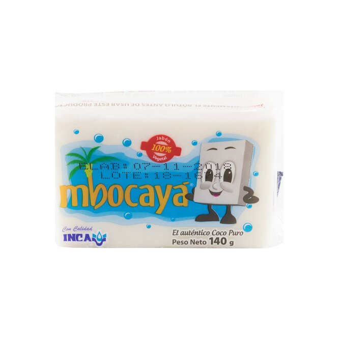 Jabón en pan de coco puro barra Mbocayá 140 gramos