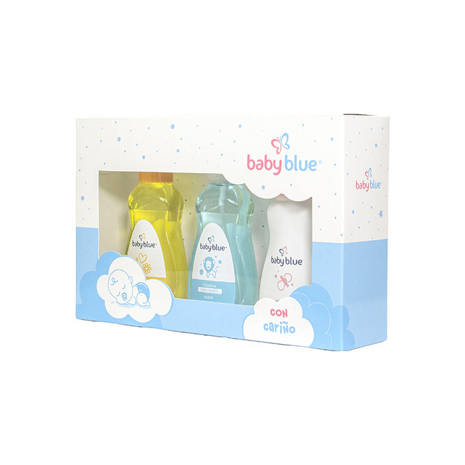 Estuche shampoo, acondicionador y emulsión color celeste Baby Blue