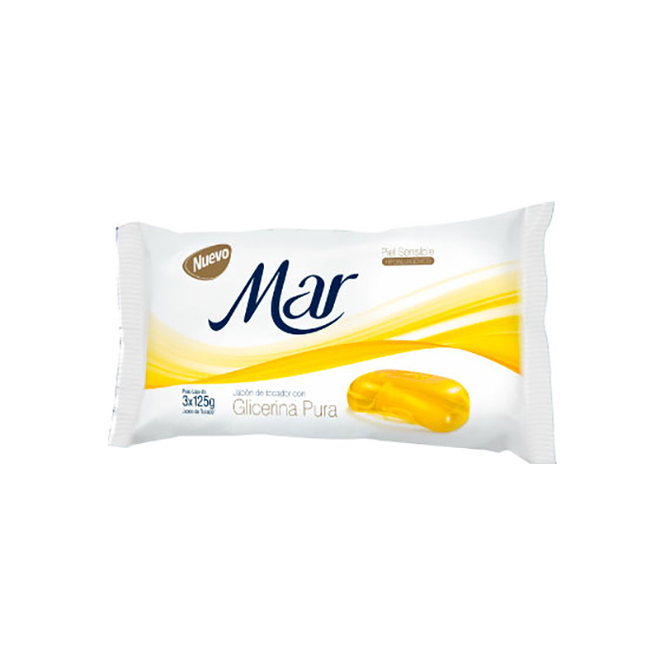 Jabón de tocador glicerina pura pack 3 unidades Mar 125 gramos