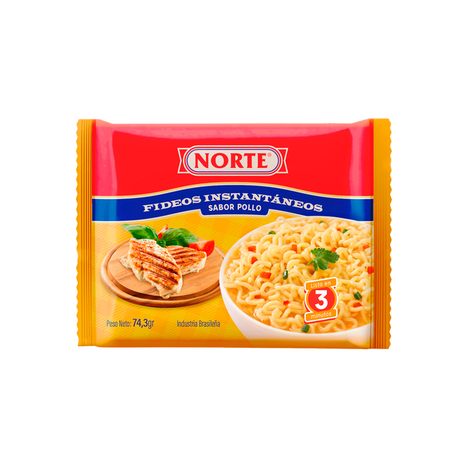 Fideos instantáneo sabor pollo paquete Norte 74 gramos