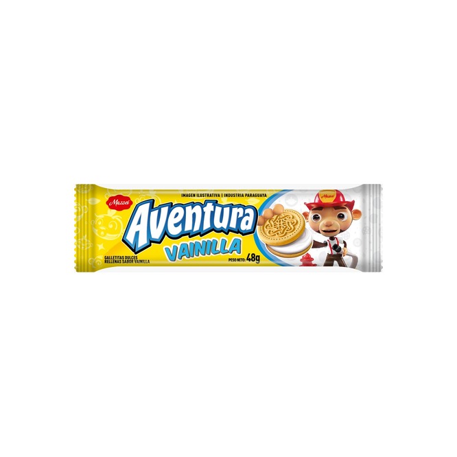 Galletitas rellenas sabor vainilla paquete Aventura Mazzei 48 gramos