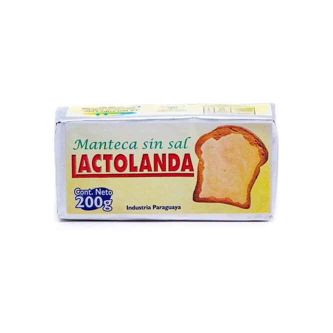 Manteca sin sal barra Lactolanda 200 gramos