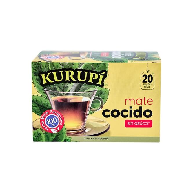 Yerba mate cocido sabor tradicional en paquete Kurupi 20 unidades
