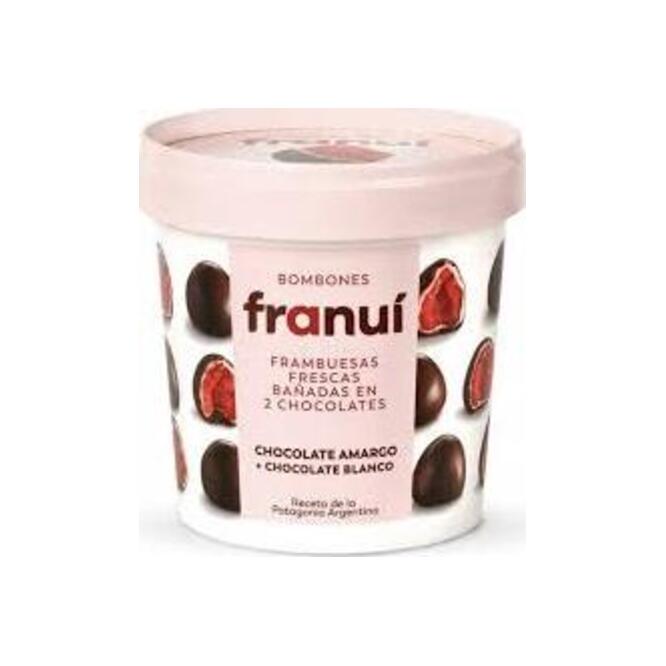 Frambuesa con chocolate blanco y amargo en pote Franui 150 gramos