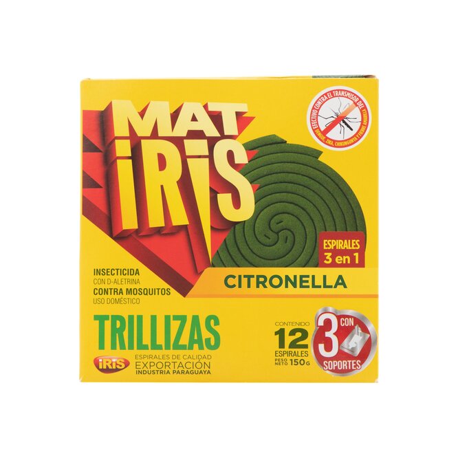 Espirales trillizas citronella 3 en 1 Matiris 12 unidades