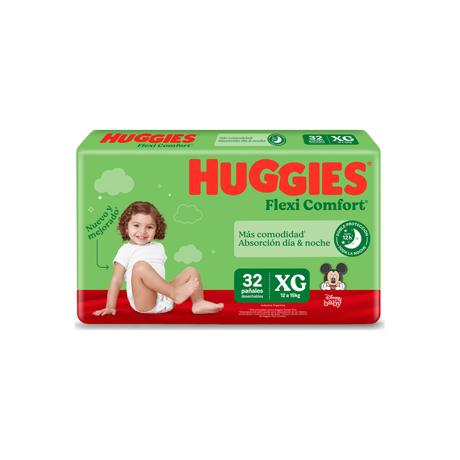 Pañales desechables flexi confort tamaño XG Huggies 32 unidades