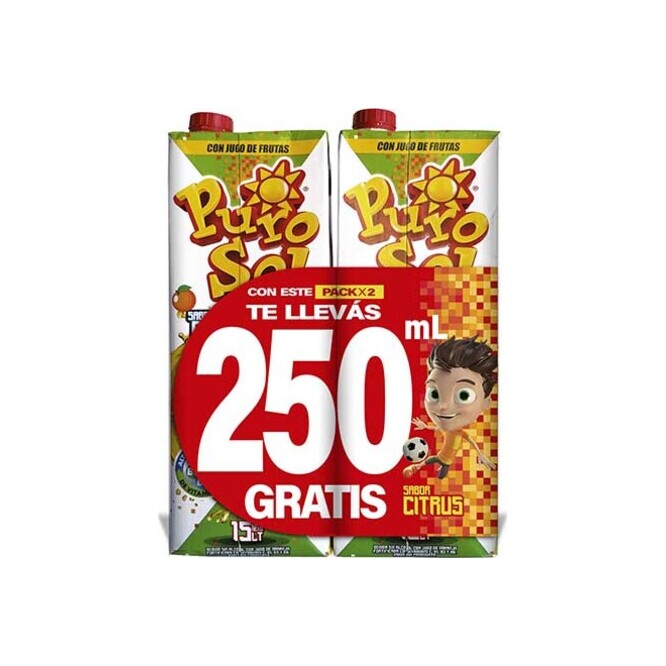 Jugo sabor citrus tetra pack 2 unidades Purosol 1,5 litros