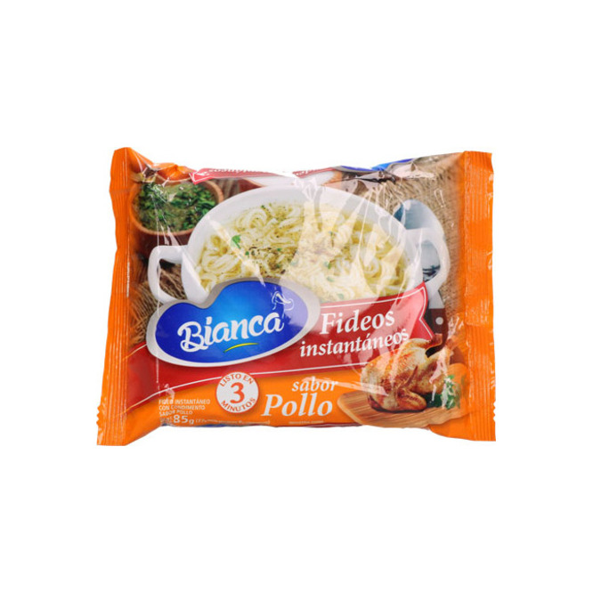 Fideo instantáneo sabor pollo paquete Bianca 85 gramos