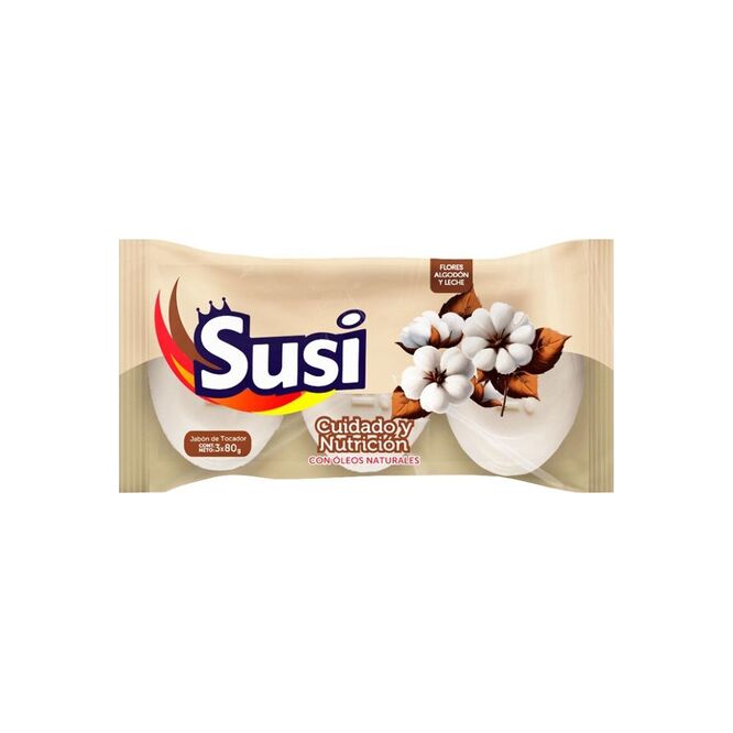 Jabón de tocador cuidado y nutrición Flor de algodón y leche pack 3 unidades Susi 80 gramos