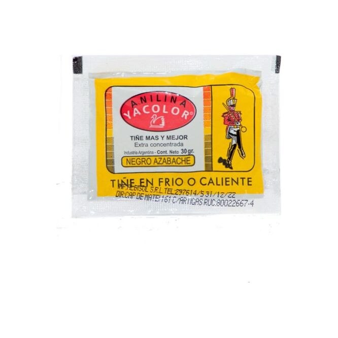 Anilina Negra Azabache en sobre Yacolor 30 gramos