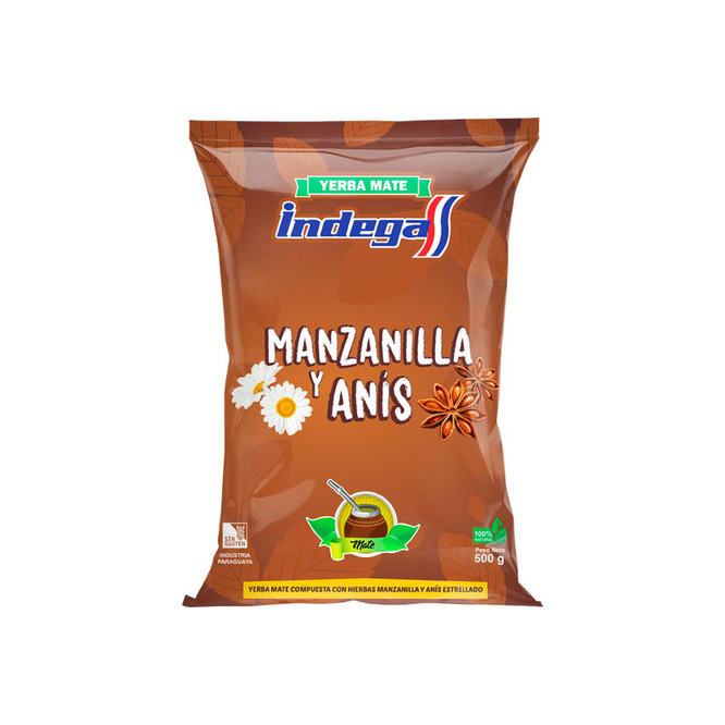Yerba mate con manzanilla y anís bolsa Indega 500 gramos