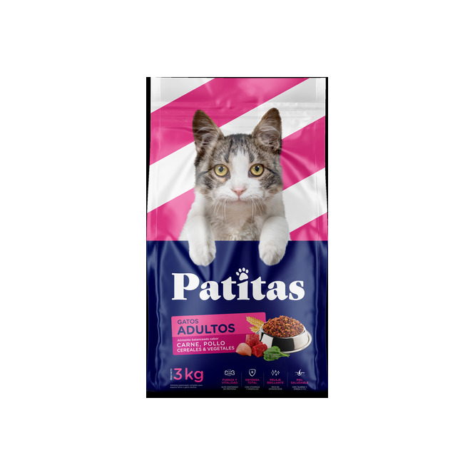 Alimento para gato adulto sabor carne y pollo Patitas 3 kilos