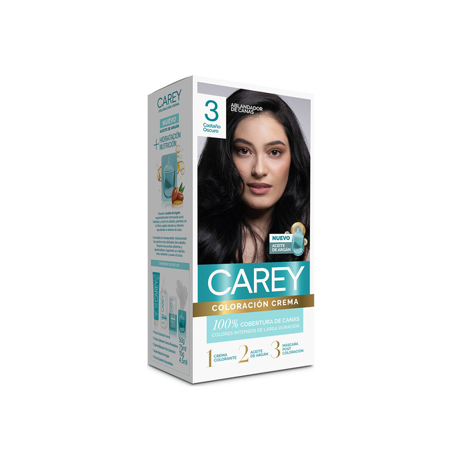 Kit coloración castaño oscuro crema N° 3 Carey 1 unidad