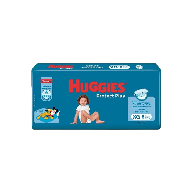 Pañal desechable protect plus tamaño XG Huggies 8 unidades