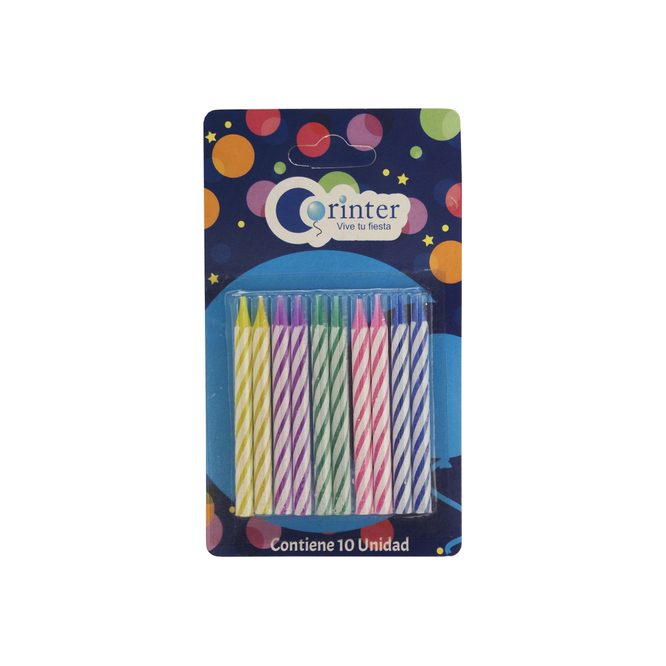 Vela color azul palito blíster Corinter 10 unidades