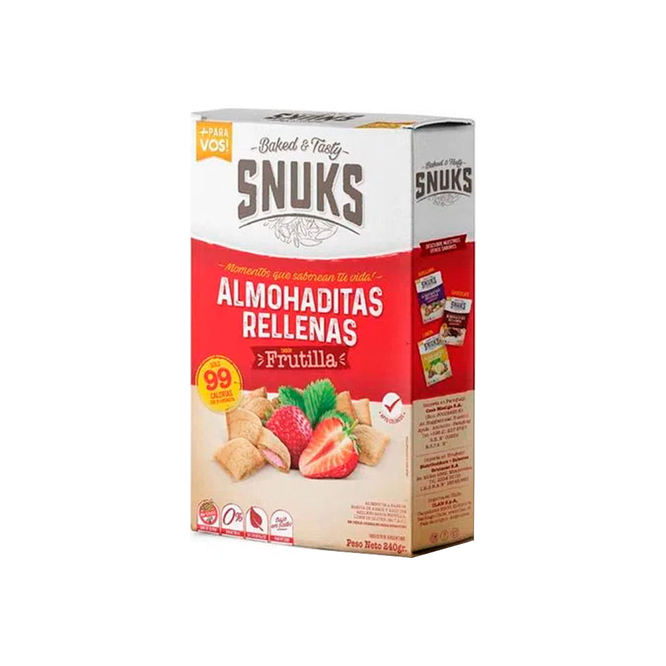 Snacks sin gluten almohaditas con frutillas en caja Snuks 240 gramos