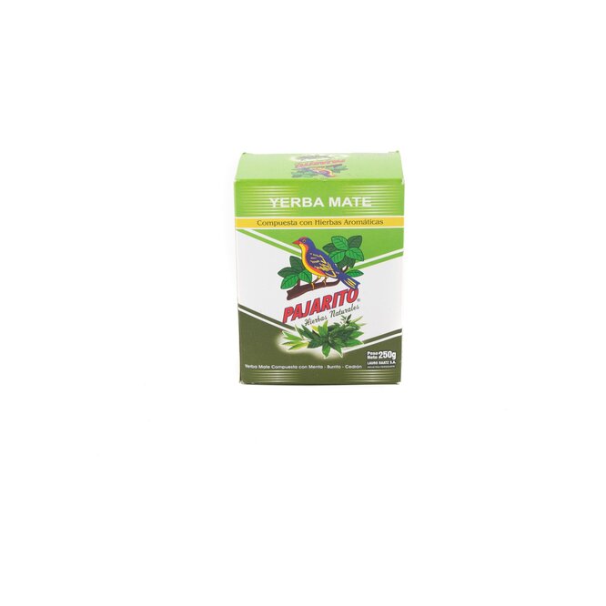 Yerba mate compuesta menta burrito cedrón caja Pajarito 250 gramos