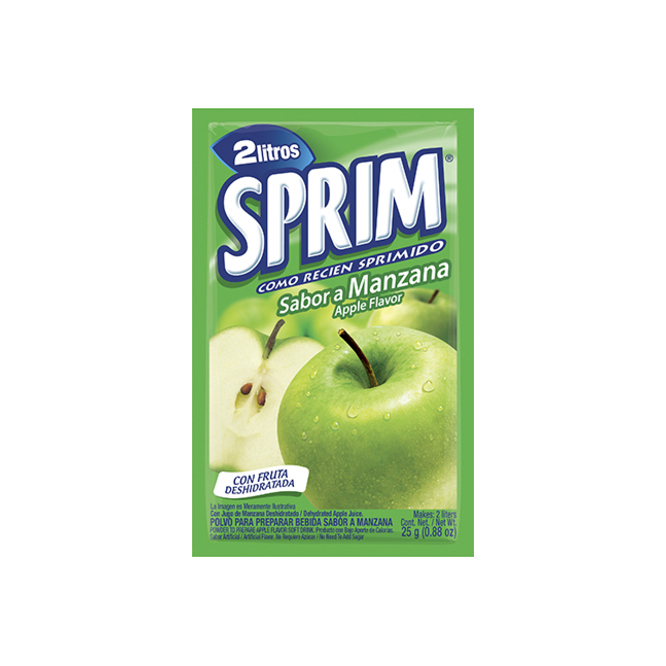 Jugo en polvo sabor manzana en sobre Sprim 25 gramos