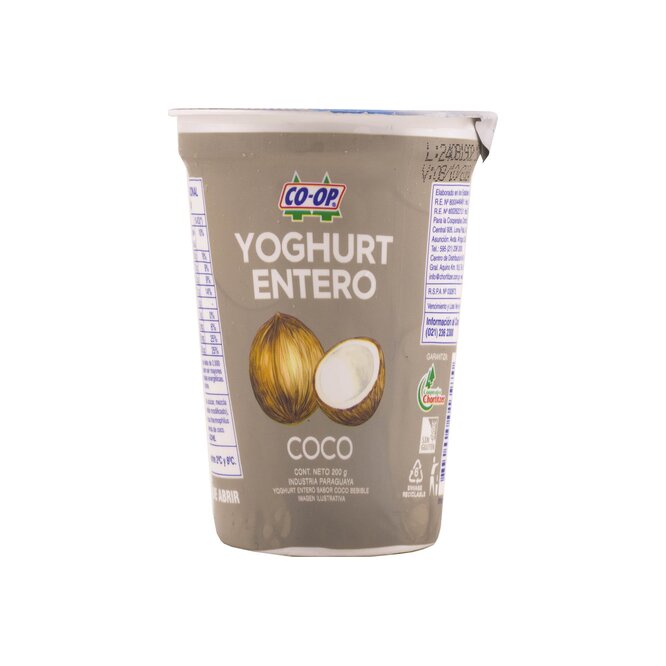 Yogurt entero sabor coco Coop 200 gramos