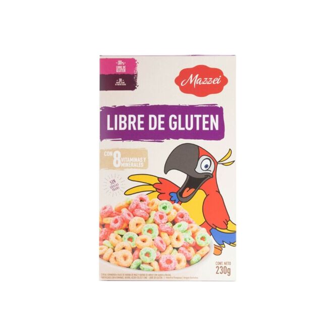 Cereal aros frutales libres de gluten caja Mazzei 230 gramos