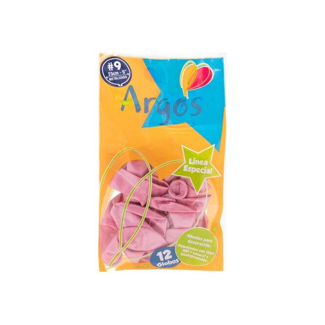 Globos metalizado color rosado Nro 9 en paquete Argos 12 unidades