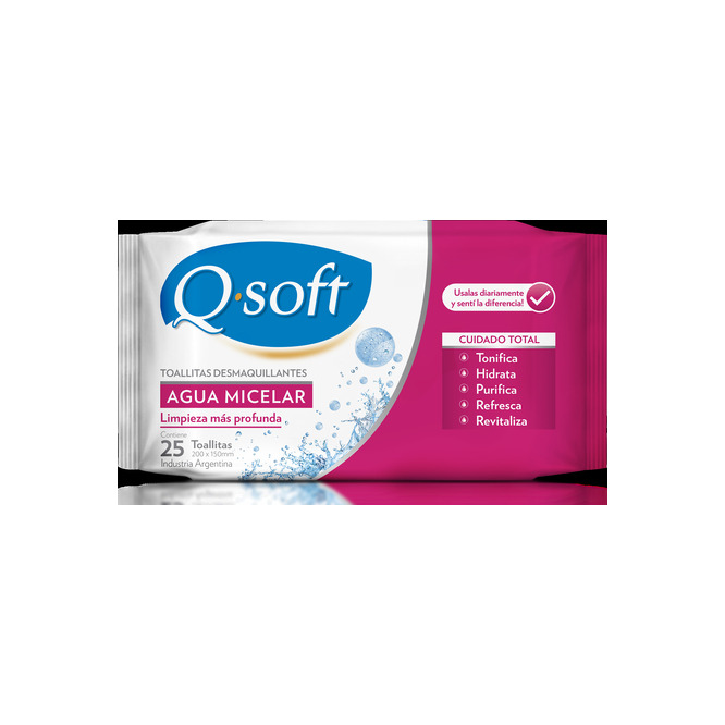 Toallitas desmaquillantes agua micelar Qsoft 25 unidades