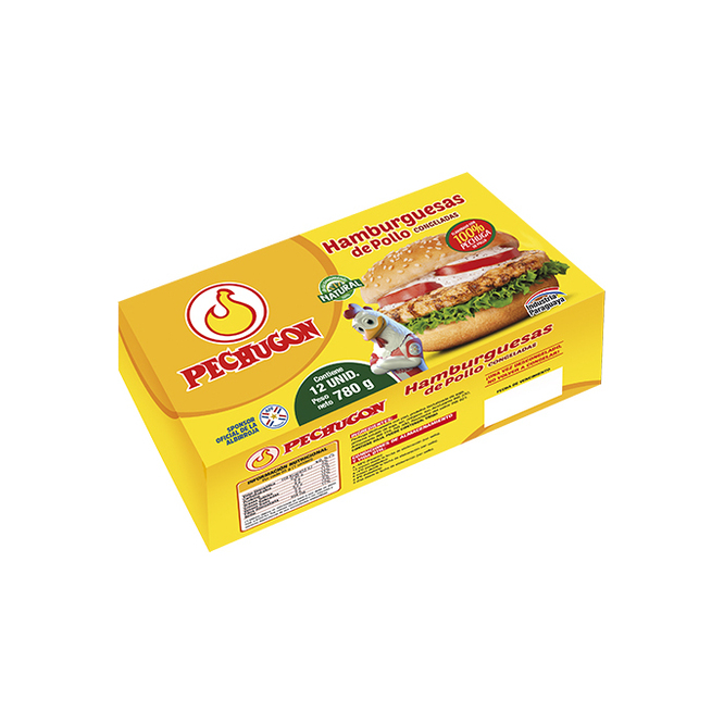Hamburguesa de pollo congelado paquete Pechugon 12 unidades