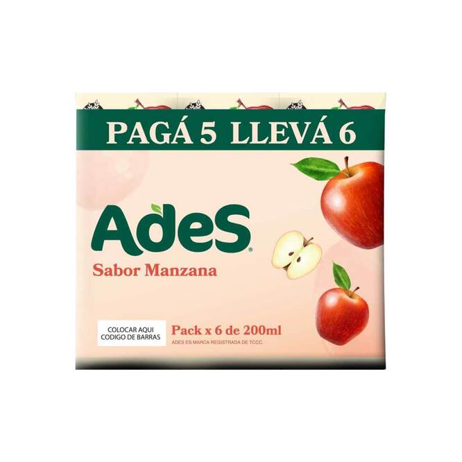 Jugo de soja sabor manzana pack de 6 unidades Tetra Ades 200 ml