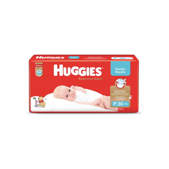 Pañales desechables supreme Natural Care Tamaño P Huggies 30 unidades