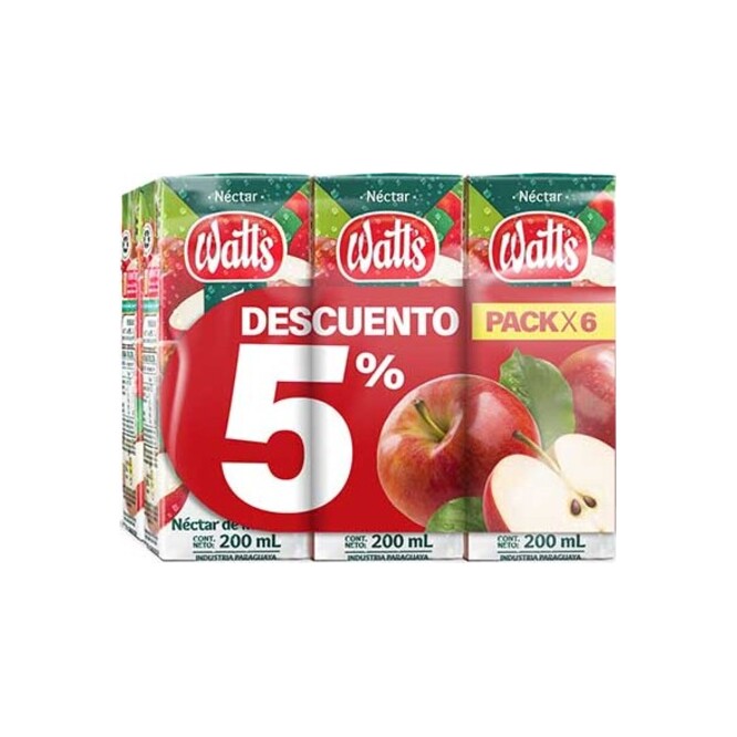 Jugo sabor manzana tetra pack 6 unidades Watts 200 ml