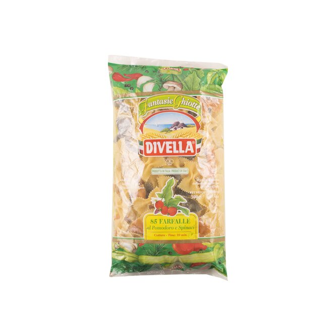 Fideos farfalle con tomate y espinaca Divella 500 gramos