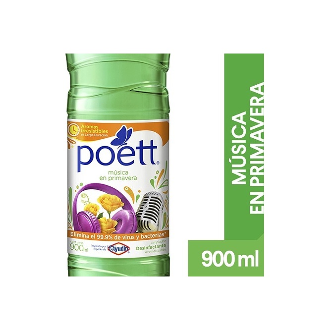 Limpiador Desinfectante con Aroma Música de Primavera en botella descartable Poet 900 ml