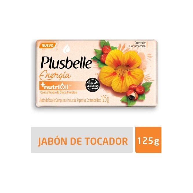 Jabón de tocador energía guaraná y flor capuchina Plusbelle 120 gramos
