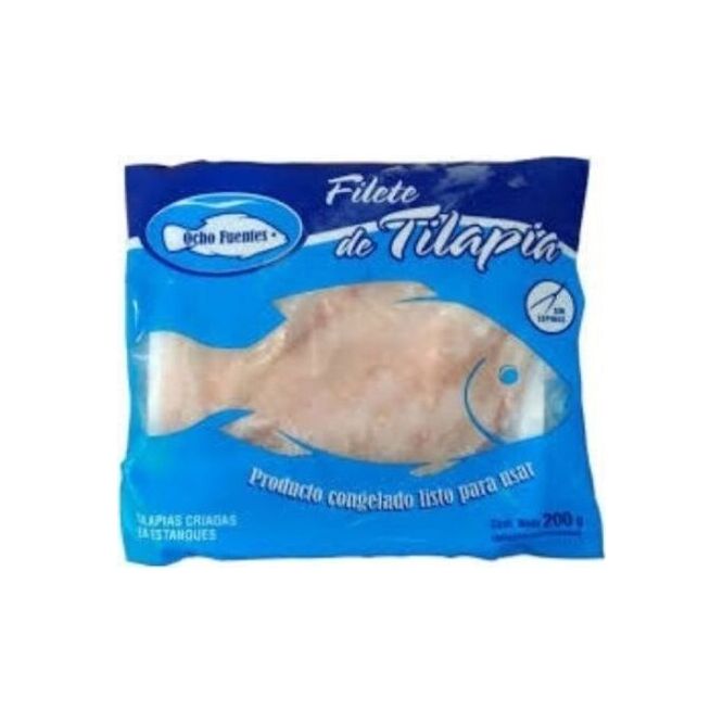 Filete de tilapia congelado paquete Ocho Fuentes 200 gramos