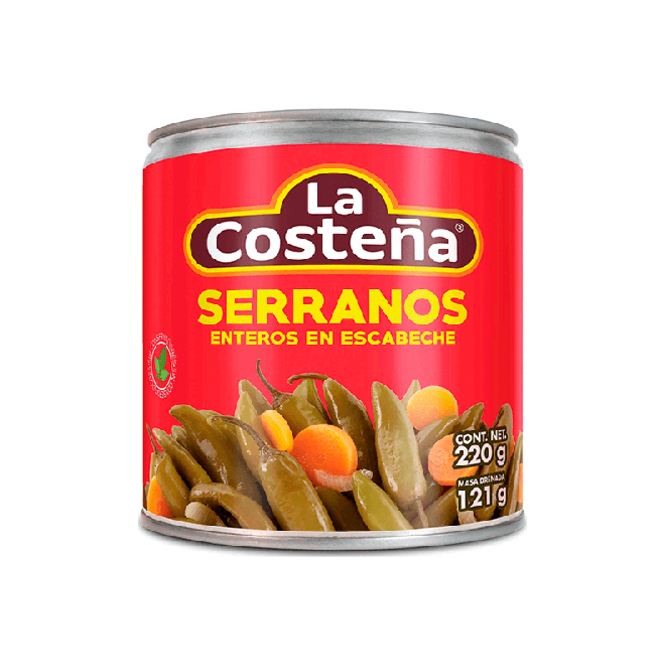 Serranitos enteros en escabeche La Costeña 220 gramos