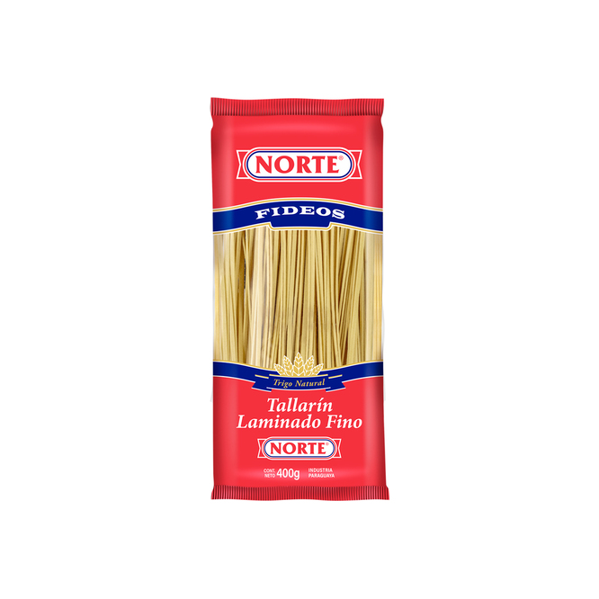 Fideo tallarín laminado fino paquete Norte 400 gramos