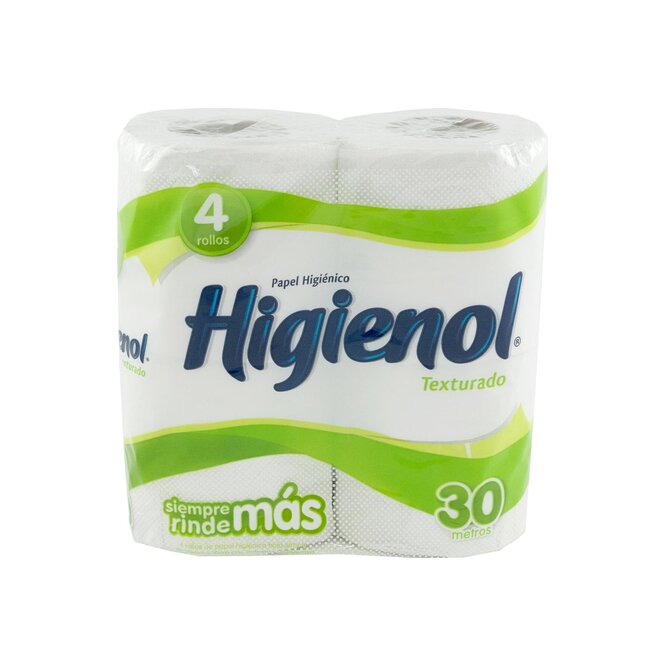 Papel Higiénico Texturado Hoja Simple de 30 metros Higenol 4 unidades