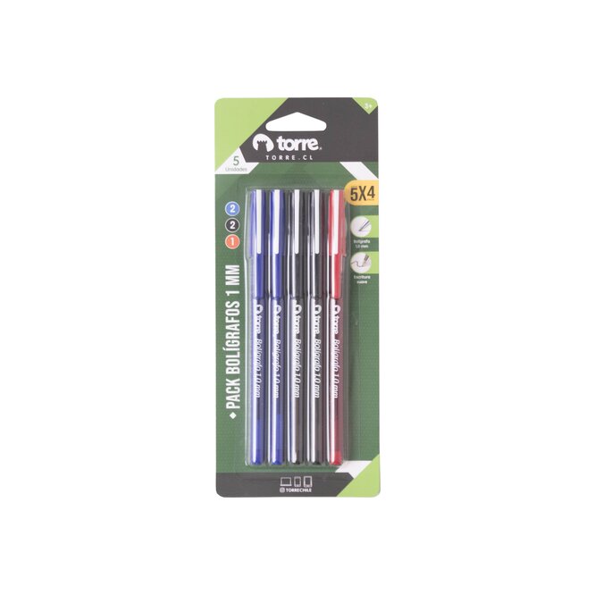 Pack de bolígrafos colores variados Torre 5 unidades