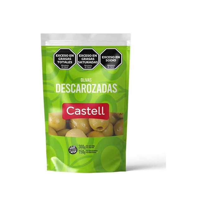 Aceitunas verdes descarozadas en doy pack Castell 150 gramos
