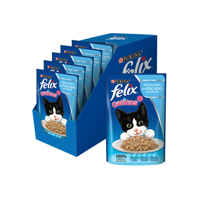 Alimento para gatitos sabor pescado en sachet Félix 85 gramos