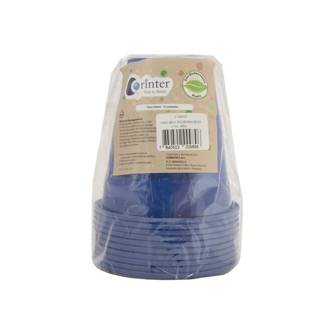 Vasos biodegradables color azul 350 ml en paquete Corinter 10 unidades